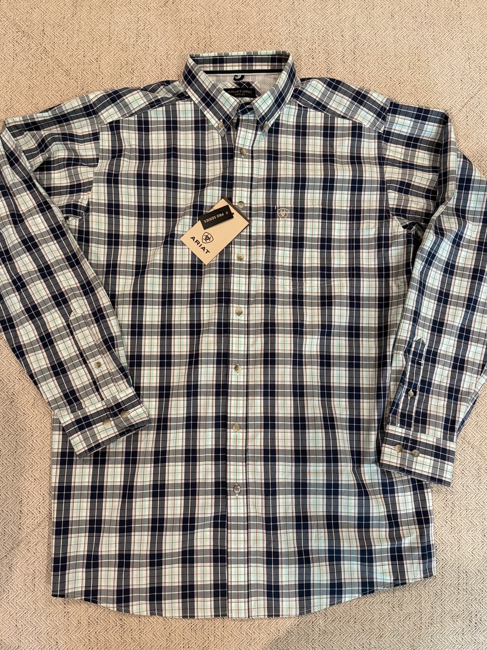 Ariat Men's Navy and White Plaid Button-Down Shirt